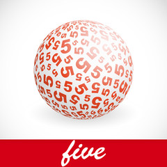 FIVE. Globe with number mix. Vector illustration.