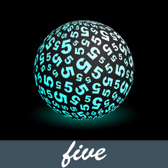 FIVE. Globe with number mix. Vector illustration.