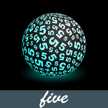 FIVE. Globe with number mix. Vector illustration.
