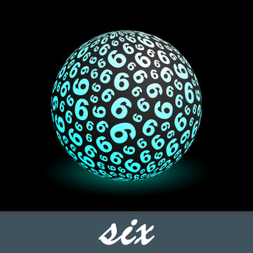 SIX. Globe with number mix. Vector illustration.