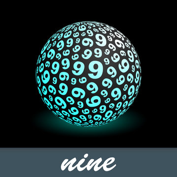 NINE. Globe with number mix. Vector illustration.