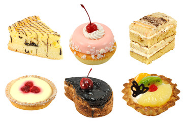 Set of 6 cakes isolated