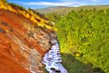 Picturesque tropic landscape with river.