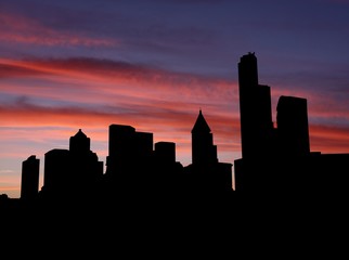 Fototapeta na wymiar Seattle skyline at sunset with beautiful sky illustration