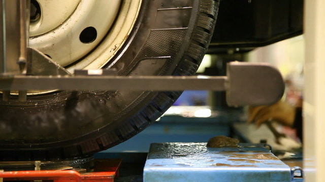 Whell close up in car repair shop