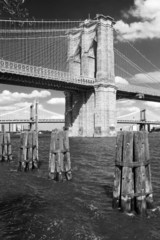 Brooklyn bridge in New York City in black and white.