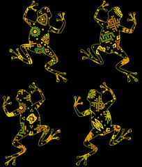 Frogs on the black background