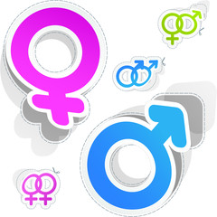 Male and female symbol. Vector sticker set.