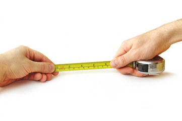 Close up view of the tape-measure in hands