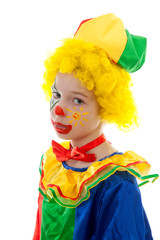 little sad clown over white background