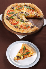 Pizza with mushroom and tomatoes