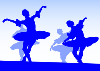 Ballerinas on blue stage