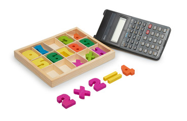 Wooden numbers with a calculator