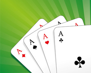 Spielkarten herz, karo, pik, kreuz As grün strahlen