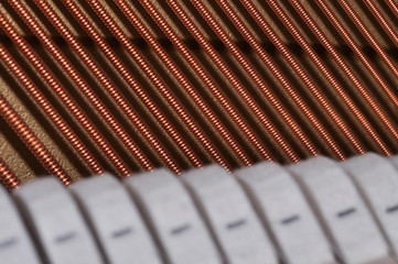 Piano strings in closeup