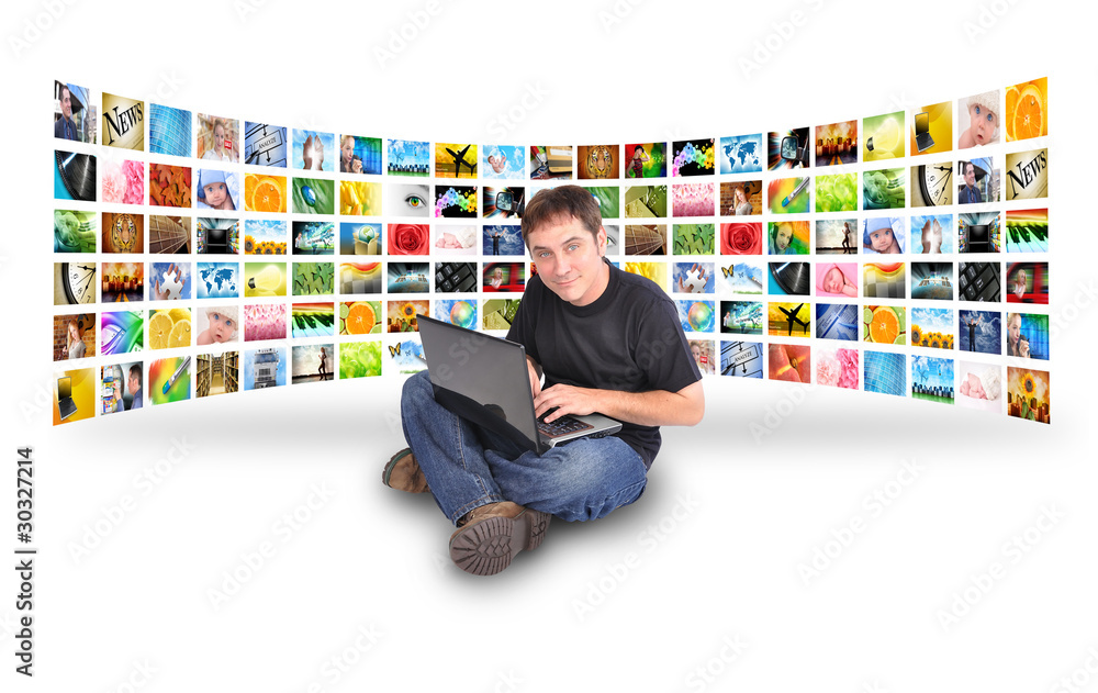 Wall mural laptop computer man with image gallery