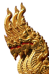 Isolated Golden Triple Naga in Thai Temple