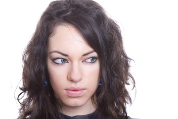 Naklejka premium black hair young woman portrait