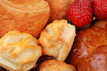 Background from buns and strawberry