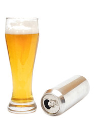 Beer glass and empty can