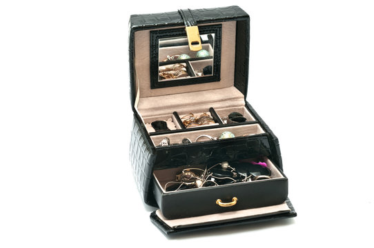 Black leather box for jewelry