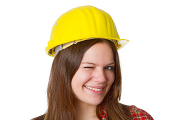 Augenzwinkernde Handwerkerin