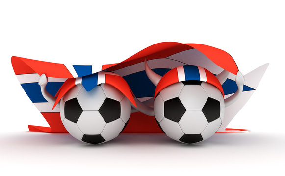Two soccer balls hold Norway flag