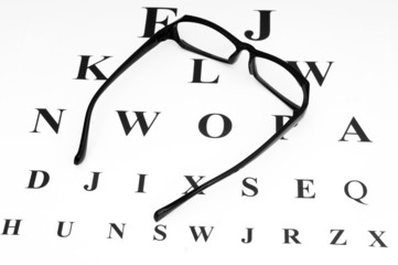 Optical reading glasses on the eyesight table