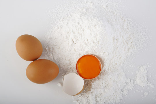 two egg on flour