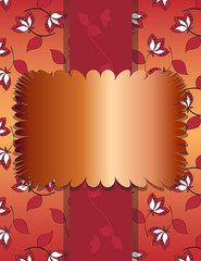 Copper Foil Text Frame  on Burgundy Orange Floral Background