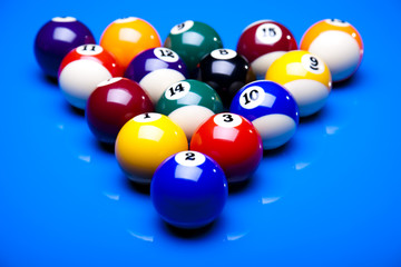Billiard balls isolate on blue