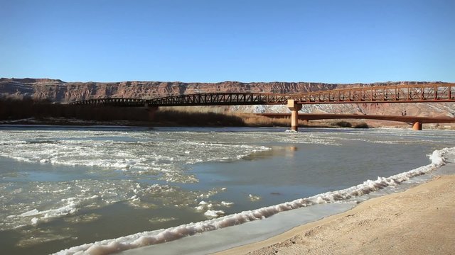 (1247) Frozen Colorado River Winter Moab Utah Bridge
