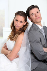 Bride and groom being mad at each other