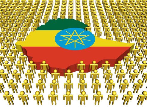 Ethiopia map flag surrounded by many people illustration