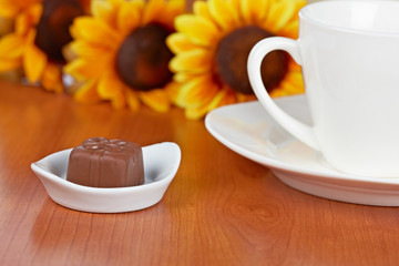Coffee with chocolate candies