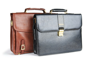 Two leather briefcases isolated on the white