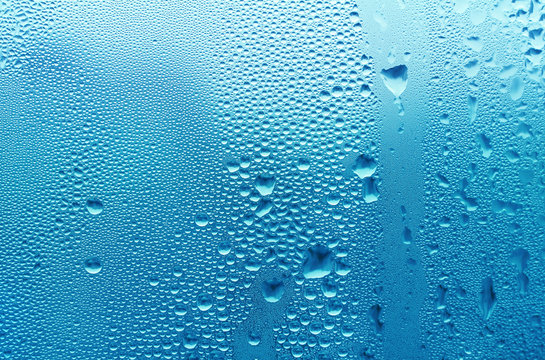 Bright Blue Water Drop On Glass, Natural Texture