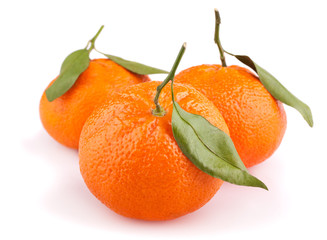 Tangerines with leaves isolated on white