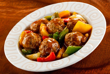 Roasted meatballs and vegetables
