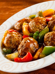 Roasted meatballs and vegetables