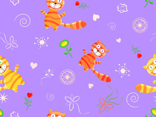 Fototapeta na wymiar seamless doodle patternt with red cats