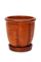 clay brown flowerpot with stripes, isolated