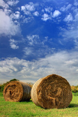 Hay Bales under a blue sky