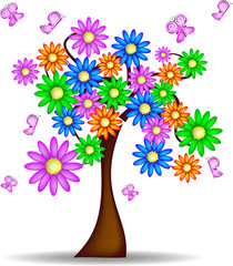 Albero Primaverile con fiori e farfalle