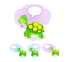 thinking turtle icon set with chat box