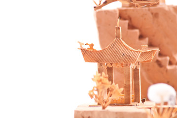 Fototapeta na wymiar Close Up of Wooden Sculpted Oriental Structure Design
