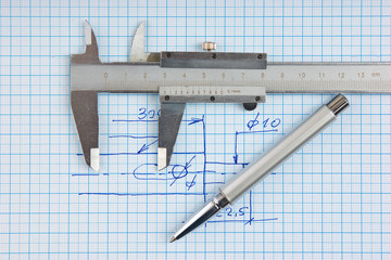 calipers, bearing and square