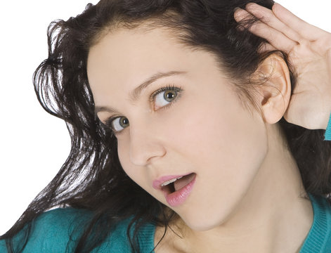 bright picture of young brunette listening gossip