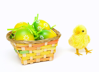 Easter eggs and cute chicken-toy