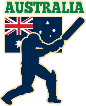 Cricket Batsman Batting Australia Flag